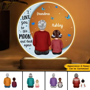 Grandma Grandkids Blue Moon Personalized Circle Plaque LED Night Light - Acrylic LED Lamp - Gift For Grandma