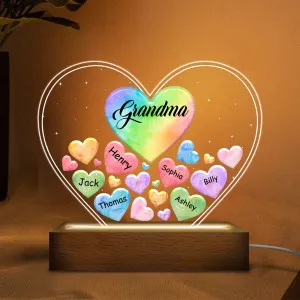 Grandma Mom Hearts In Heart Personalized Acrylic Heart LED Night Light
