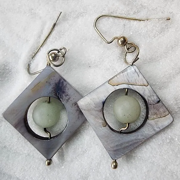 Handmade Beautiful Square-Shaped Earrings with Aventurine & Mother of Pearl – Elegant S-Shape Design✨