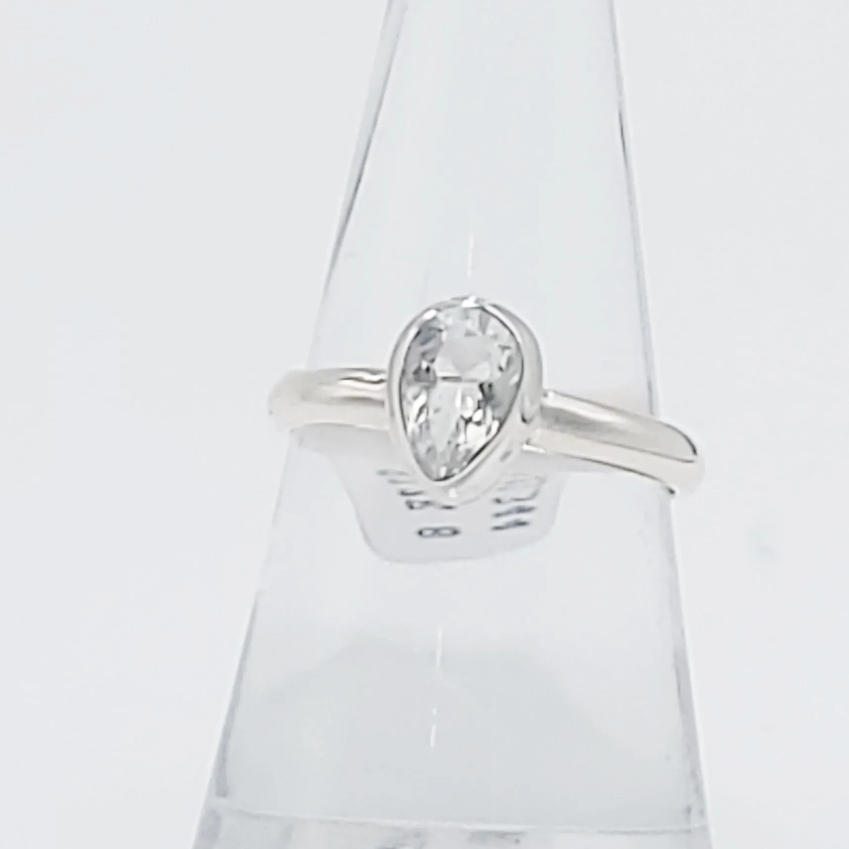 Hyalite Opal Pear Ring Sterling Silver Band Size 8