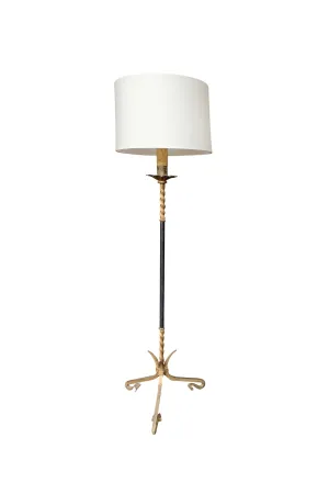 Jacques Adnet Inspired Iron & Leather Floor Lamp by Ferro Art