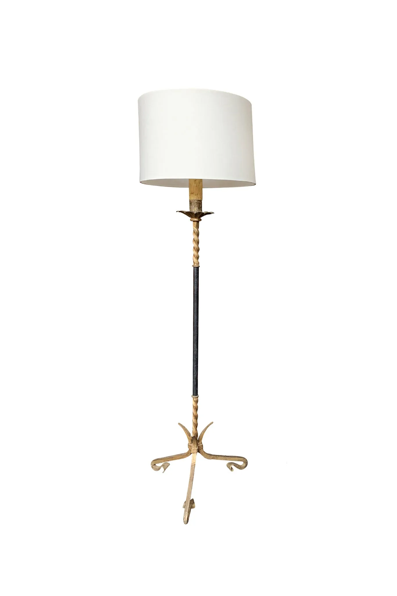 Jacques Adnet Inspired Iron & Leather Floor Lamp by Ferro Art