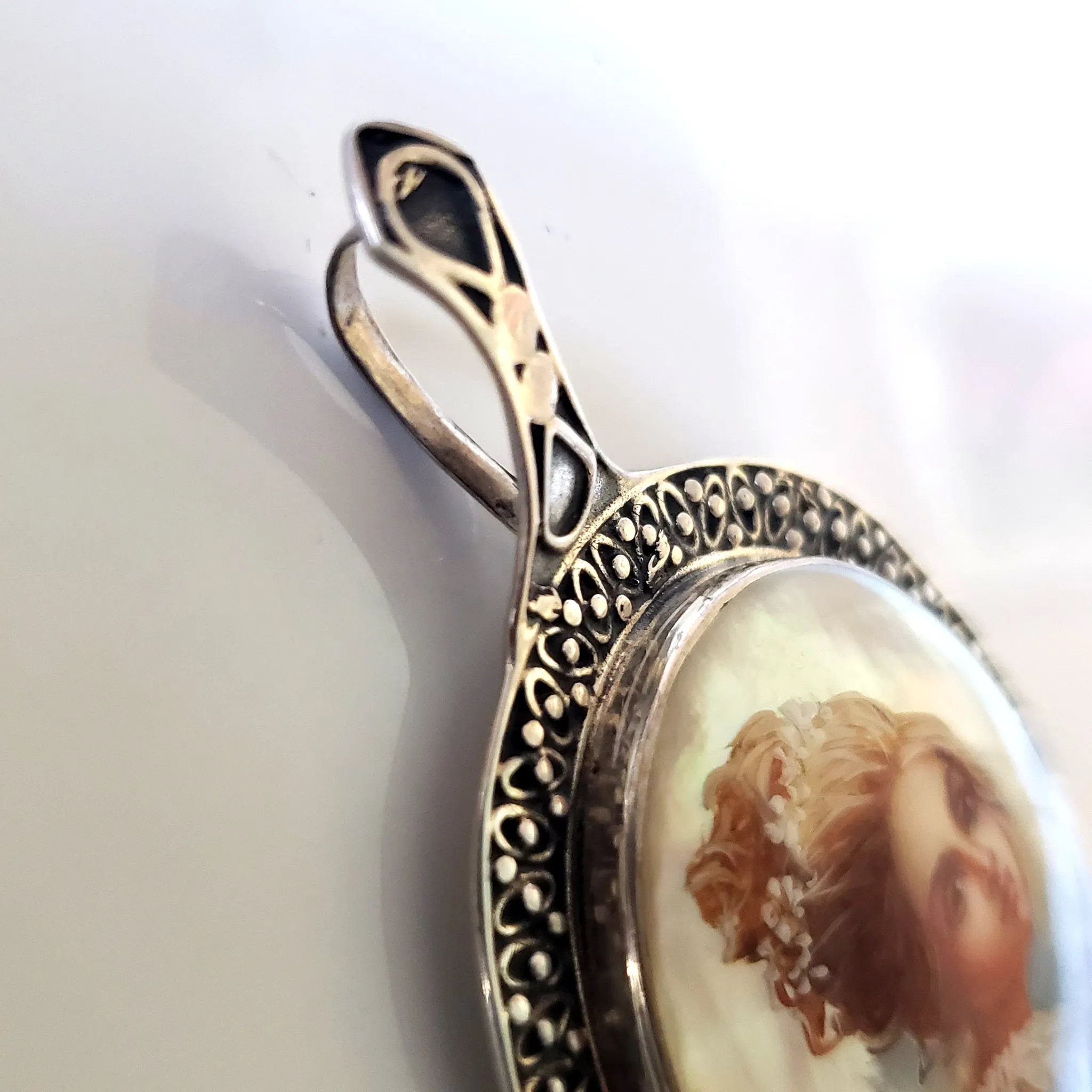 Lady in White Hand Painted Pendant