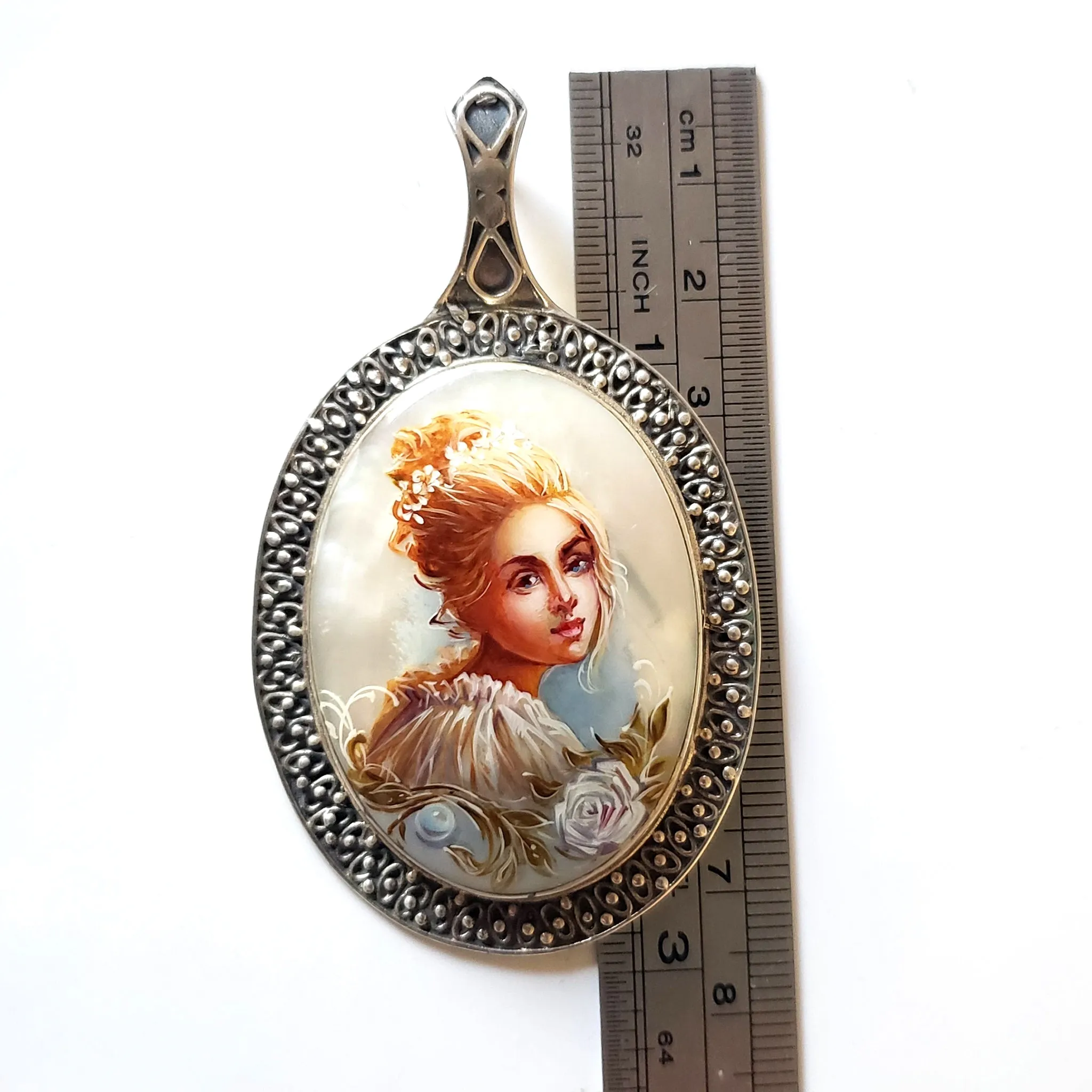 Lady in White Hand Painted Pendant