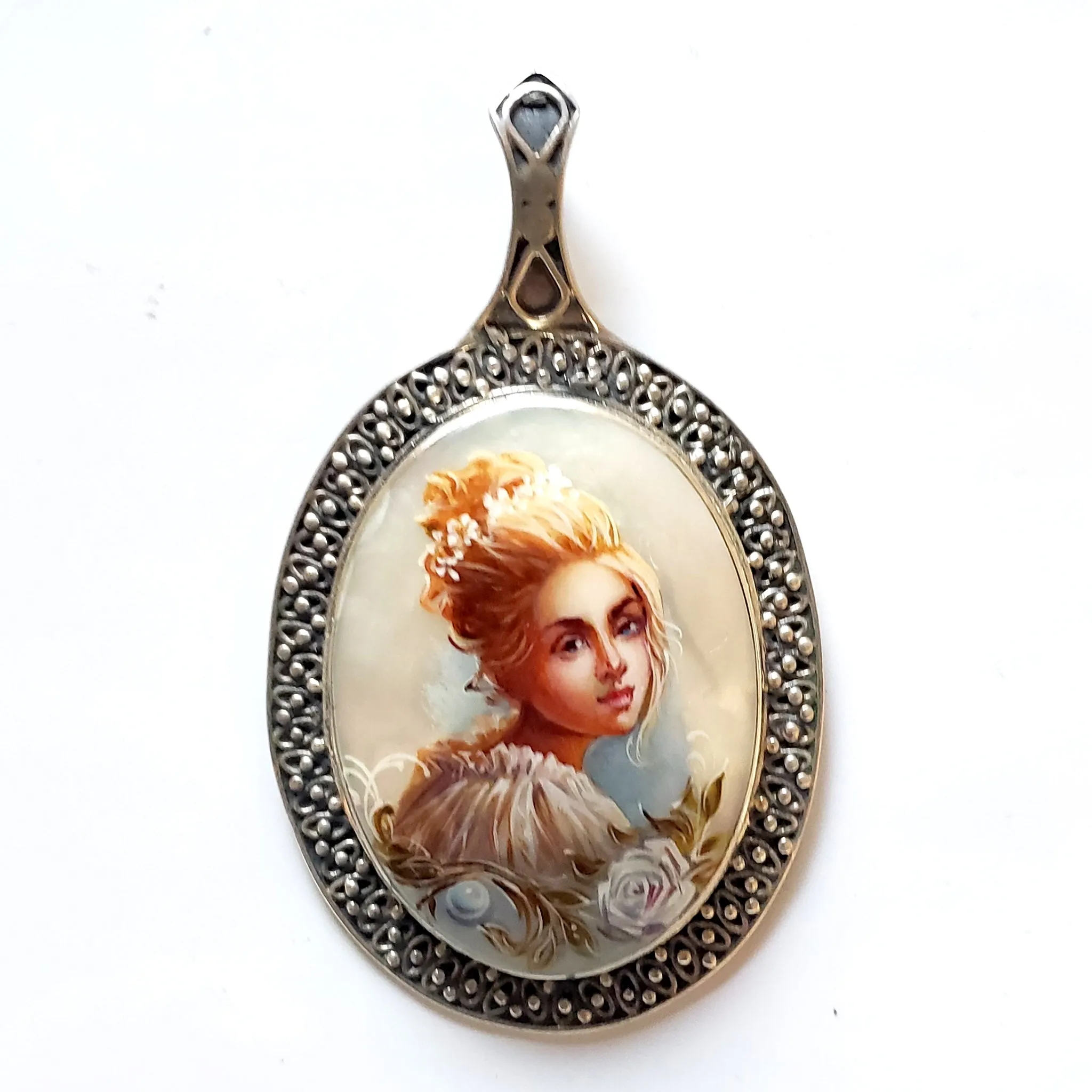 Lady in White Hand Painted Pendant
