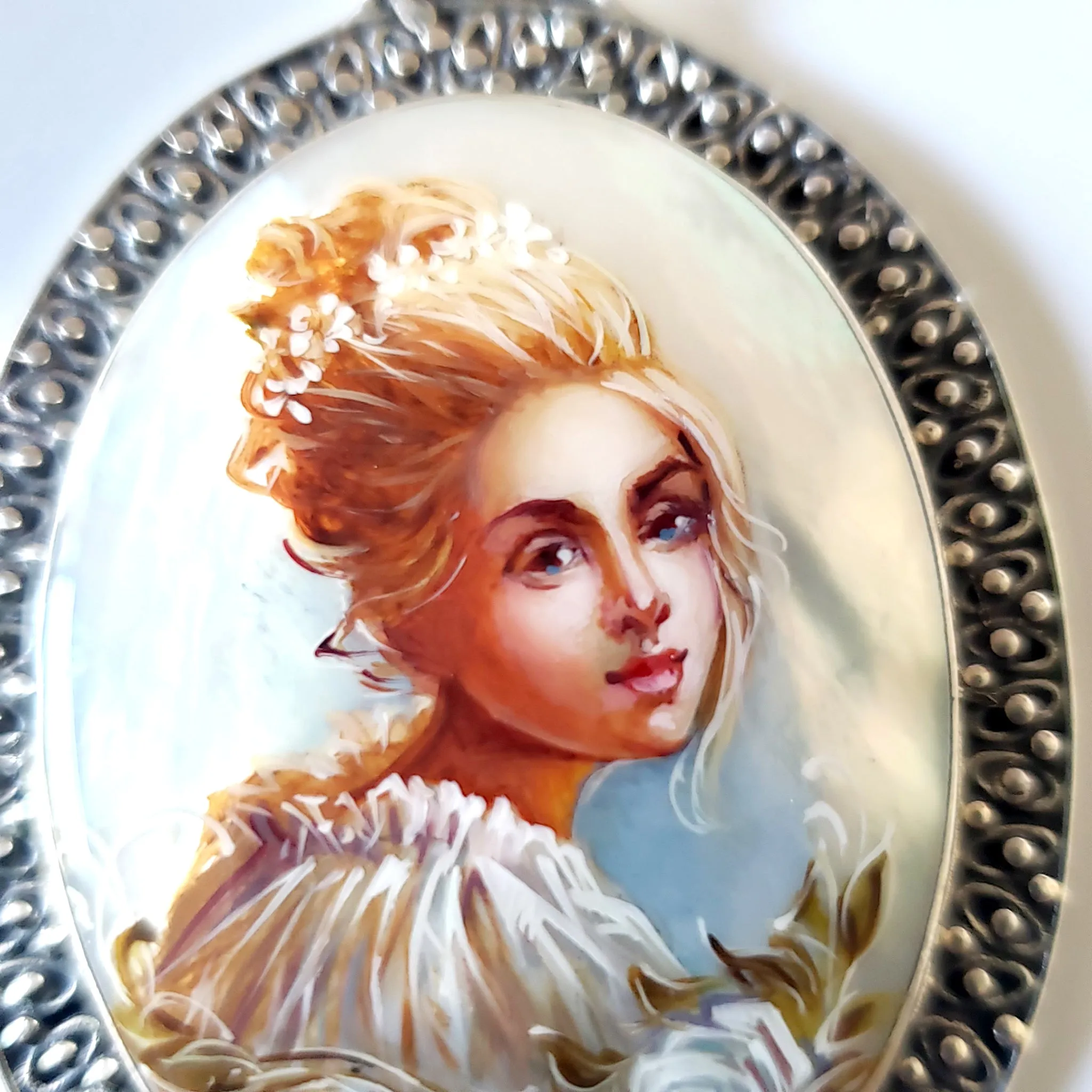 Lady in White Hand Painted Pendant