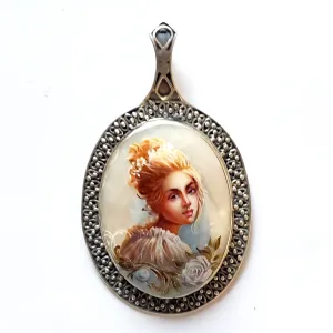 Lady in White Hand Painted Pendant