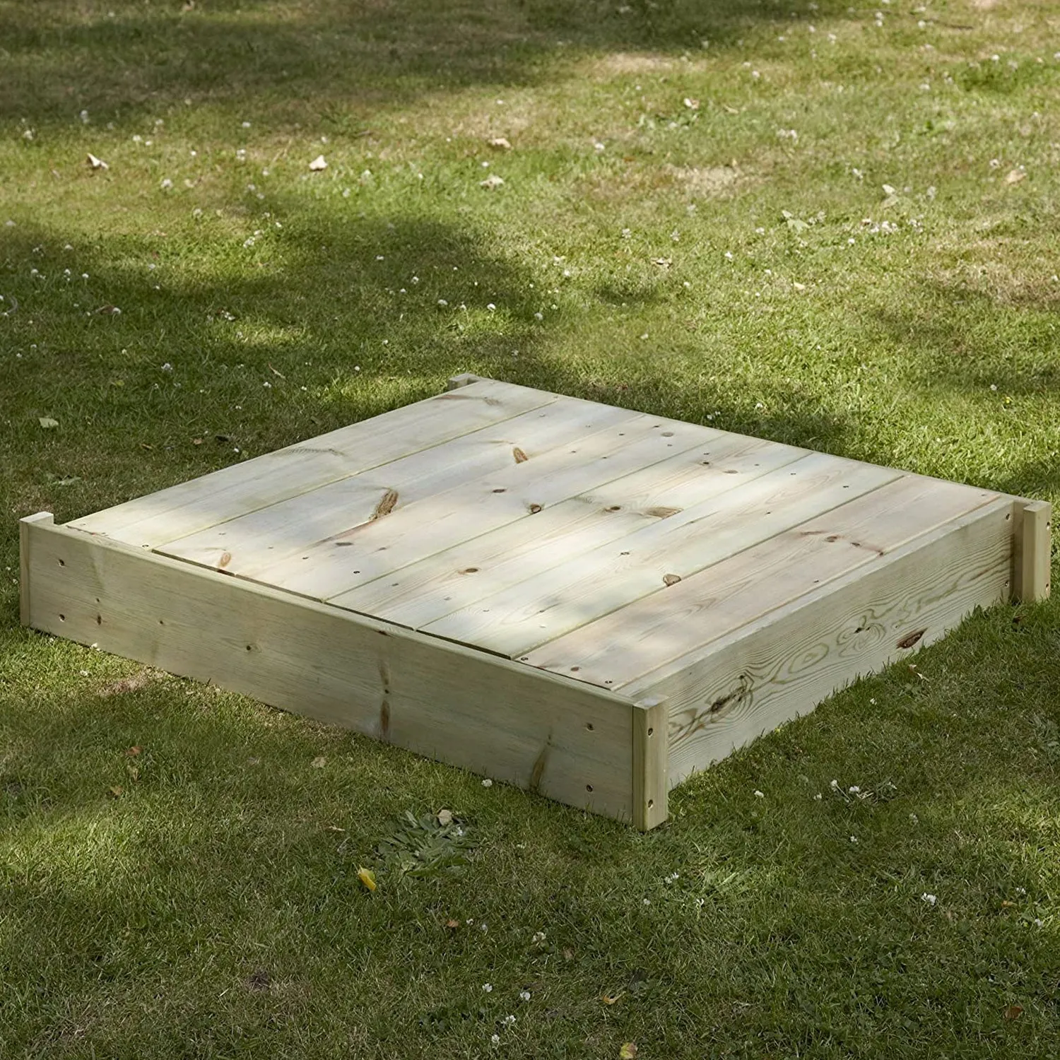 Large Childrens Eco Conscious FSC Certified 100% Natural Wooden Sandpit with Lid, Seats & Base Liner | 2-12 years | 1.2 x 1.14m Square