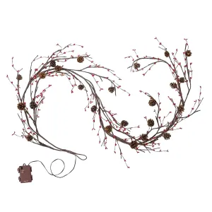 Lighted Pine Cone and Red Berry Garland