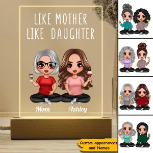 Like Mother Like Daughters Doll Mom And Daughters Sitting Mother's Day Gift For Mom Personalized Rectangle Acrylic Plaque LED Lamp Night Light
