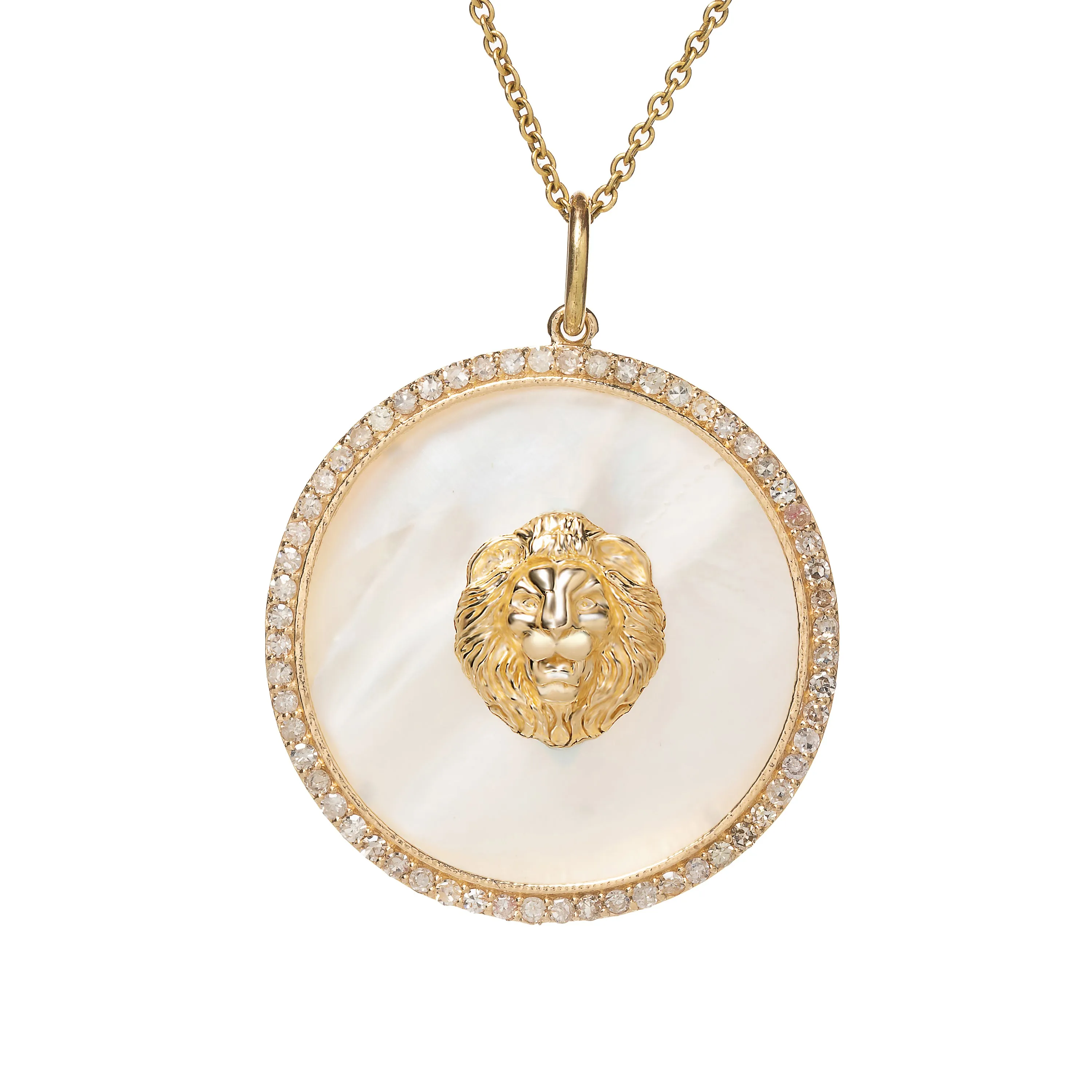 Lion Face Gold Pendant With Mother Of Pearl
