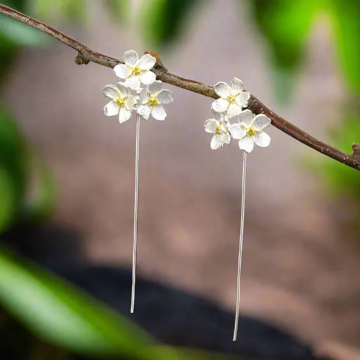 Long Hanging Elegant Forget-Me-Not Flower Dangle Earrings