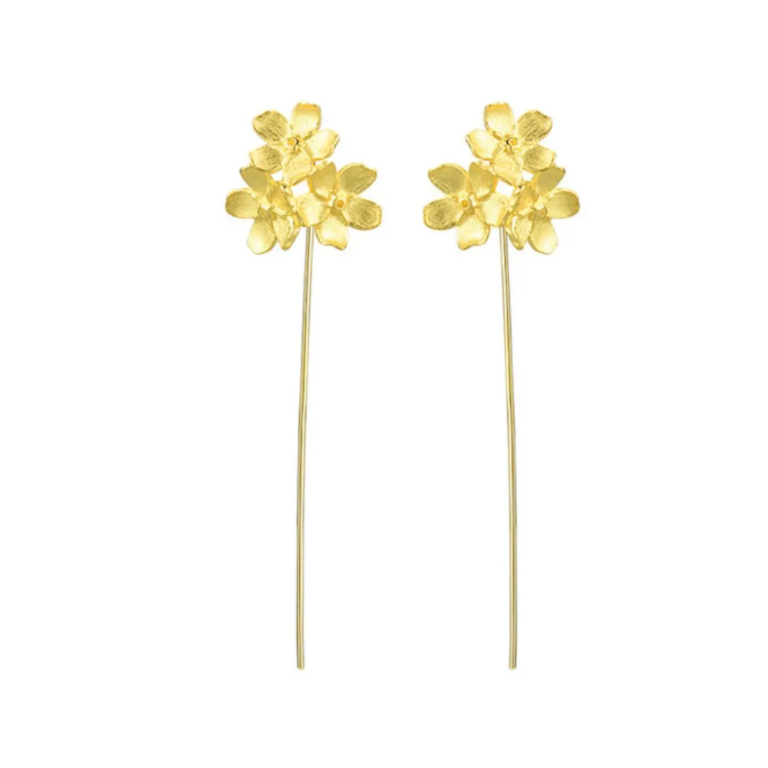 Long Hanging Elegant Forget-Me-Not Flower Dangle Earrings