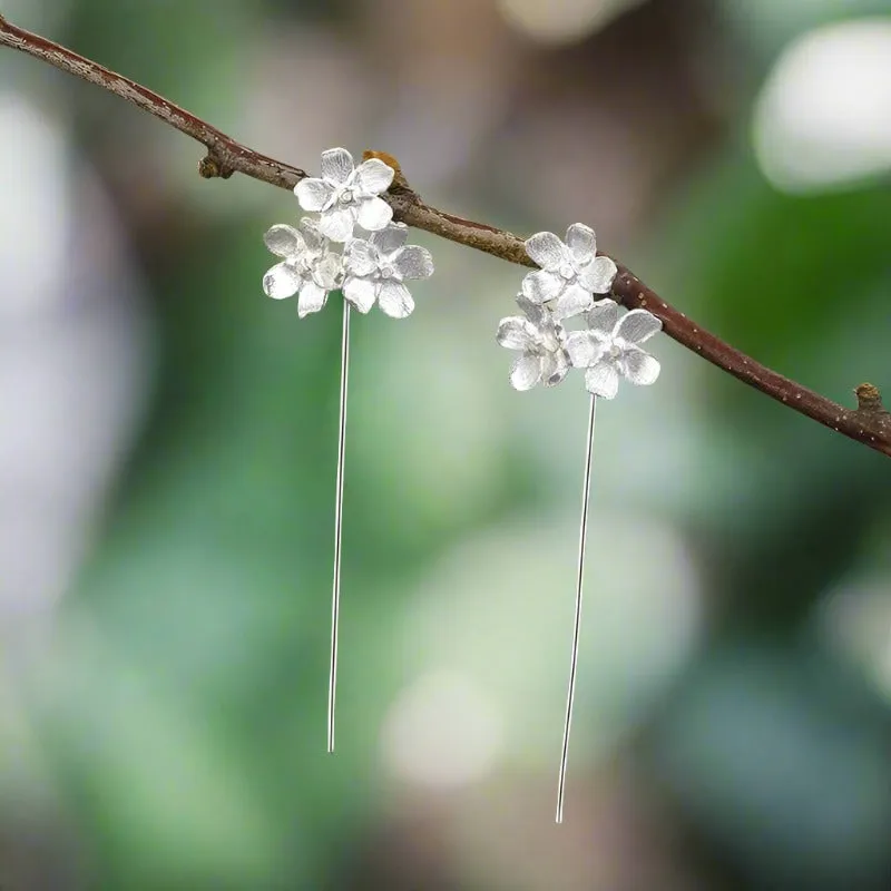 Long Hanging Elegant Forget-Me-Not Flower Dangle Earrings