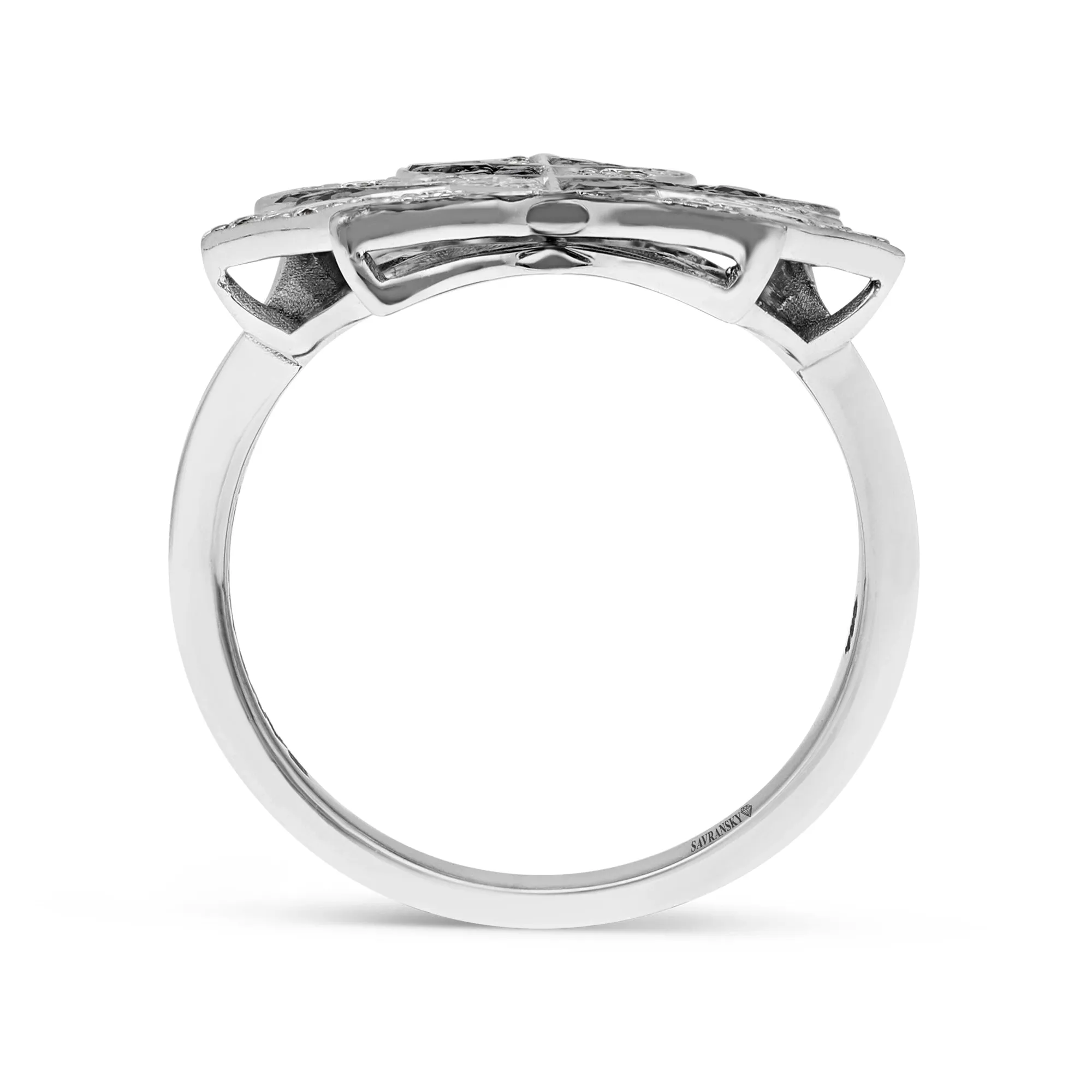 Maple Leaf Ring in Black White Diamonds