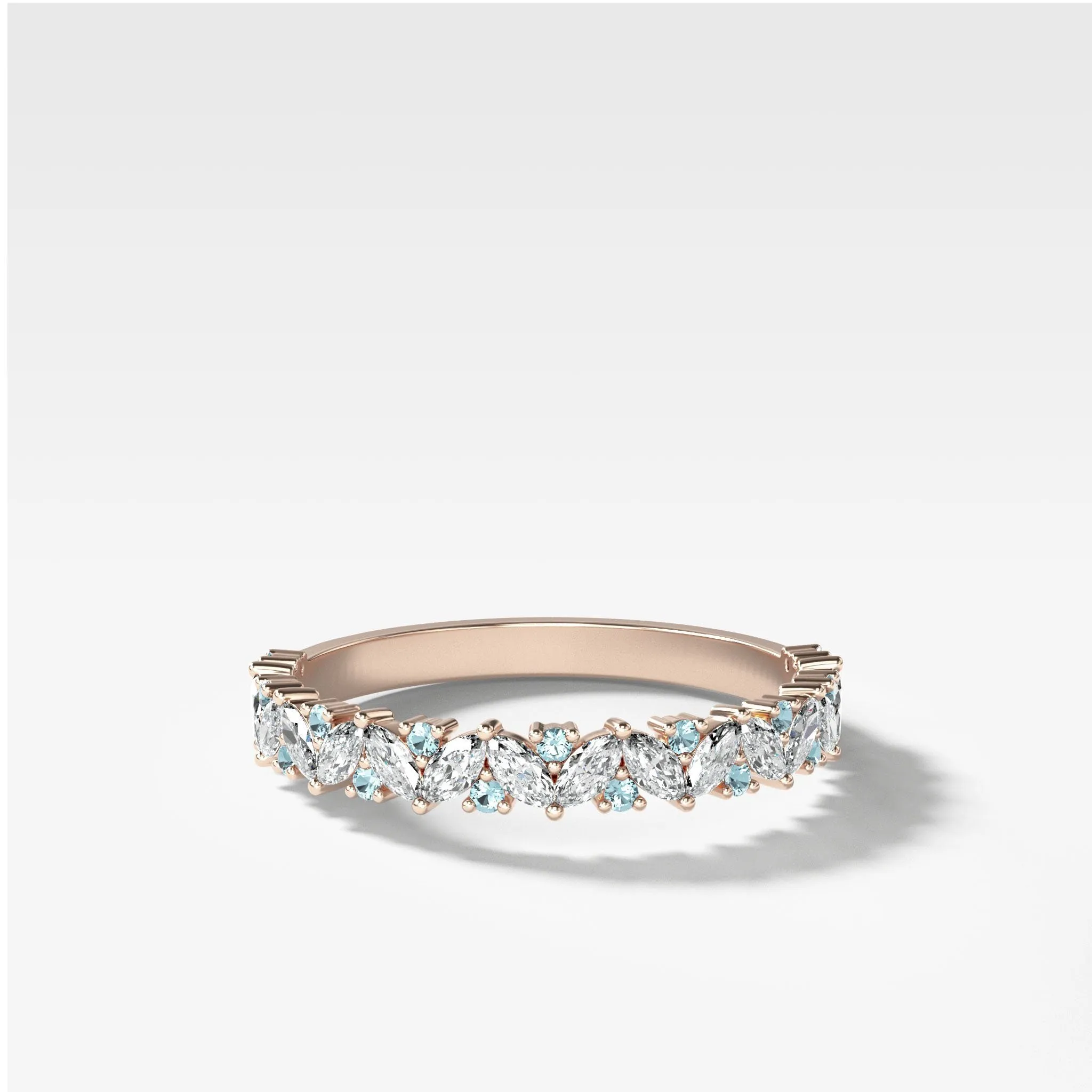 Marquise Round Multi Shape Diamond and Aquamarine Wedding Band