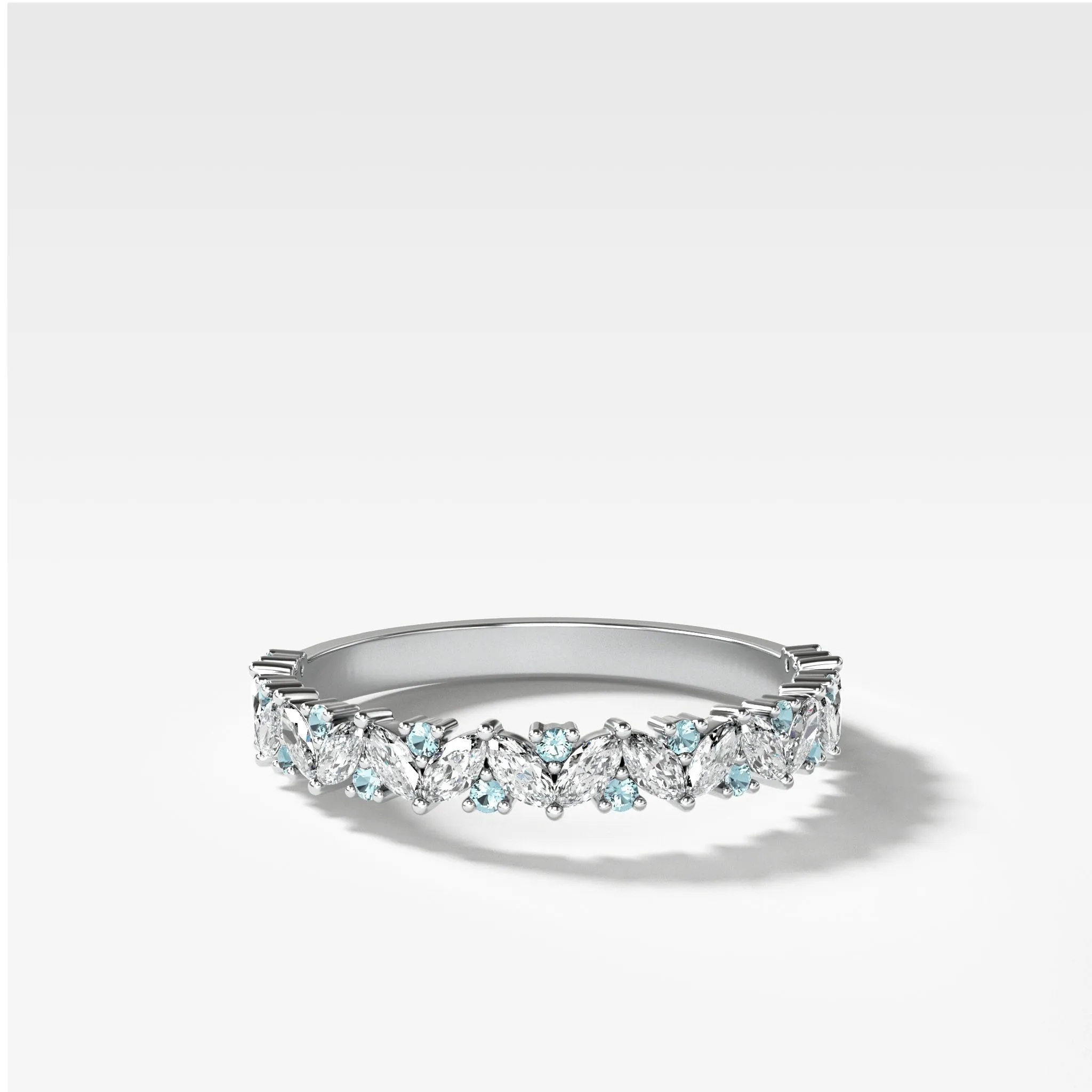 Marquise Round Multi Shape Diamond and Aquamarine Wedding Band
