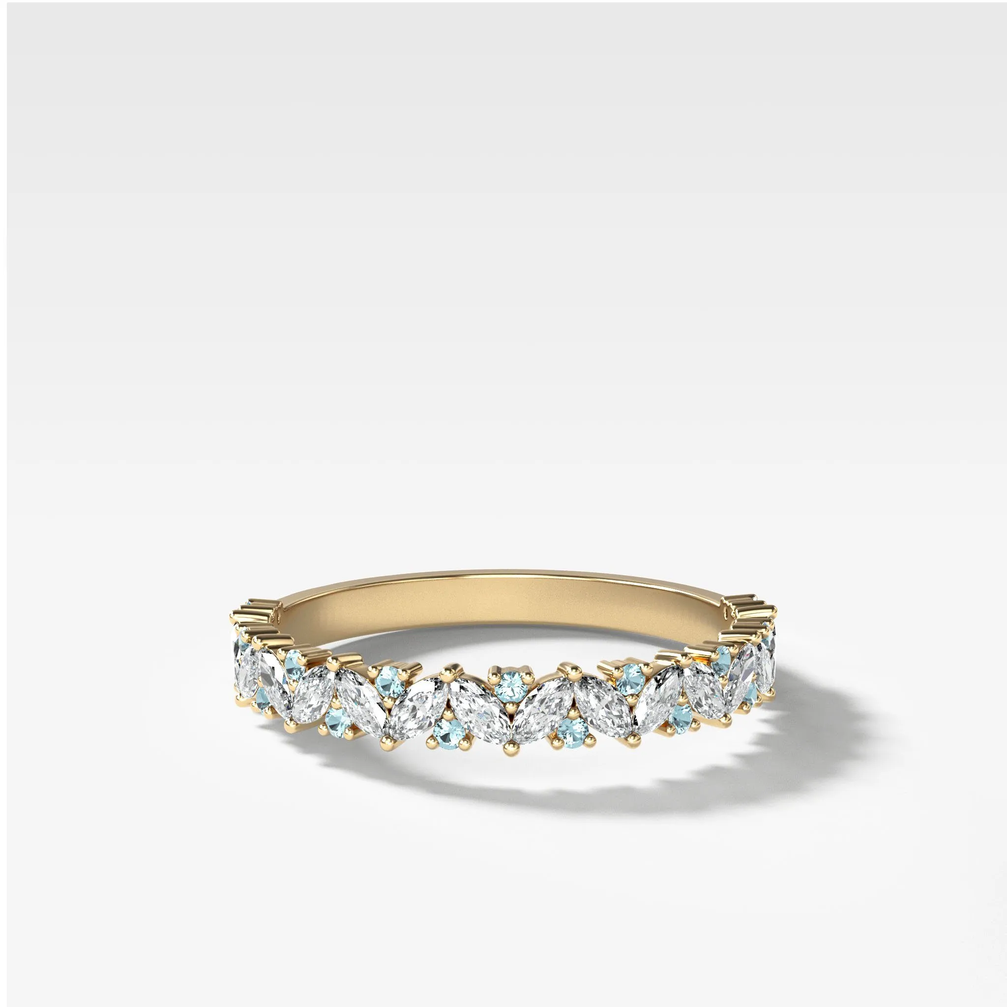 Marquise Round Multi Shape Diamond and Aquamarine Wedding Band