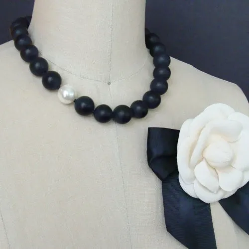 Matt Black Onyx Shell Pearl Choker Necklace - Brooke Necklace V