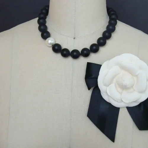 Matt Black Onyx Shell Pearl Choker Necklace - Brooke Necklace V