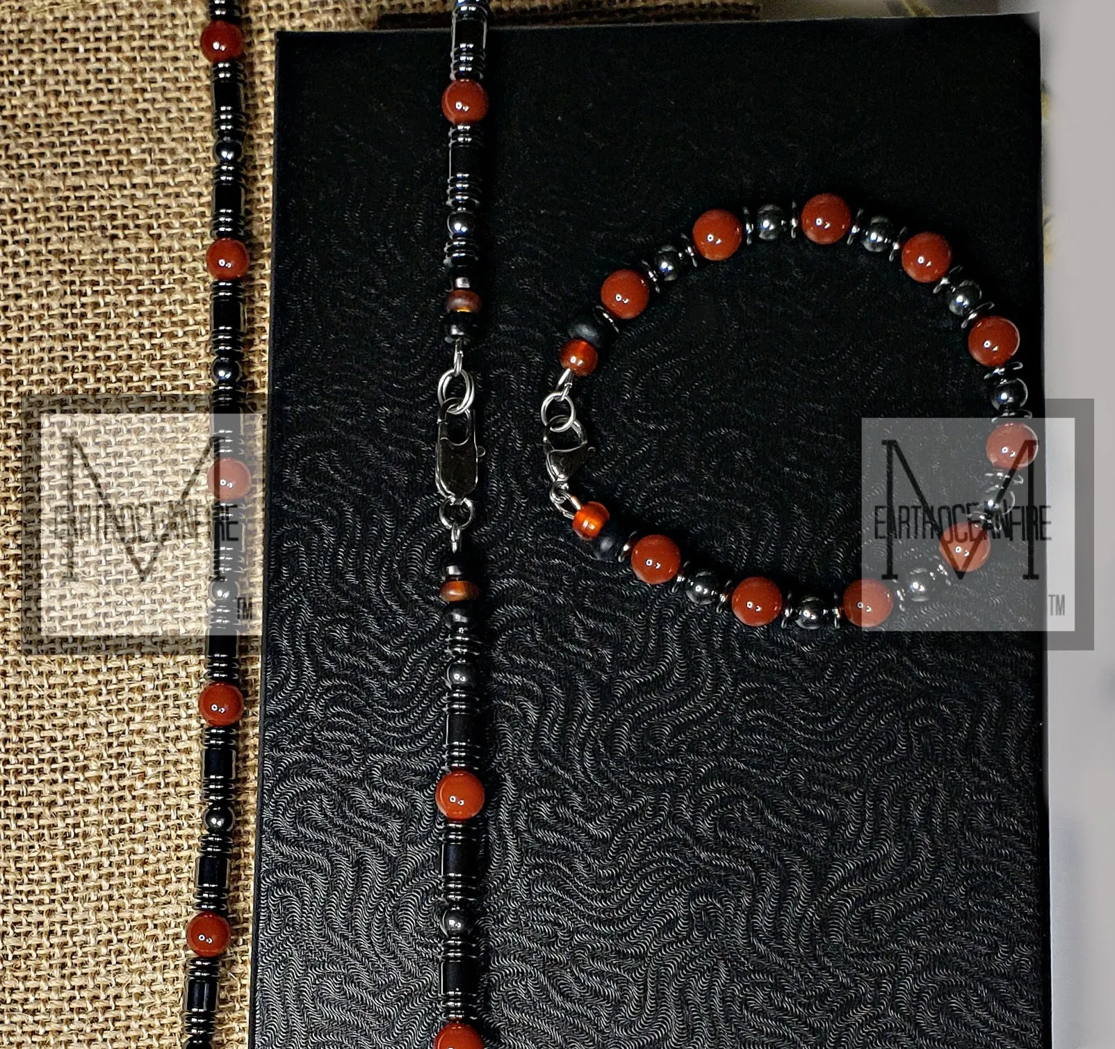 Men's Gemstone and Hematite Beaded Nelcklace Set