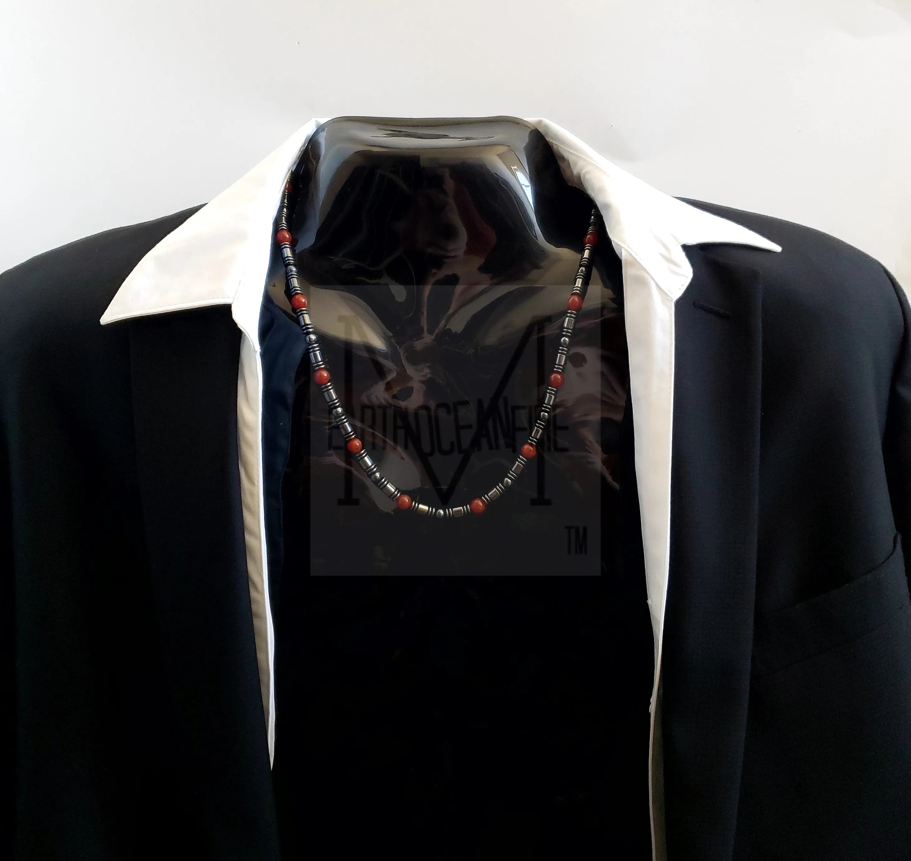 Men's Gemstone and Hematite Beaded Nelcklace Set