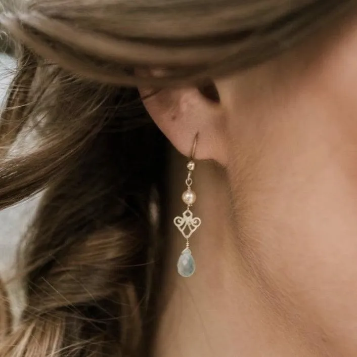 Mini Filigree Earrings w Tear Gem Drop