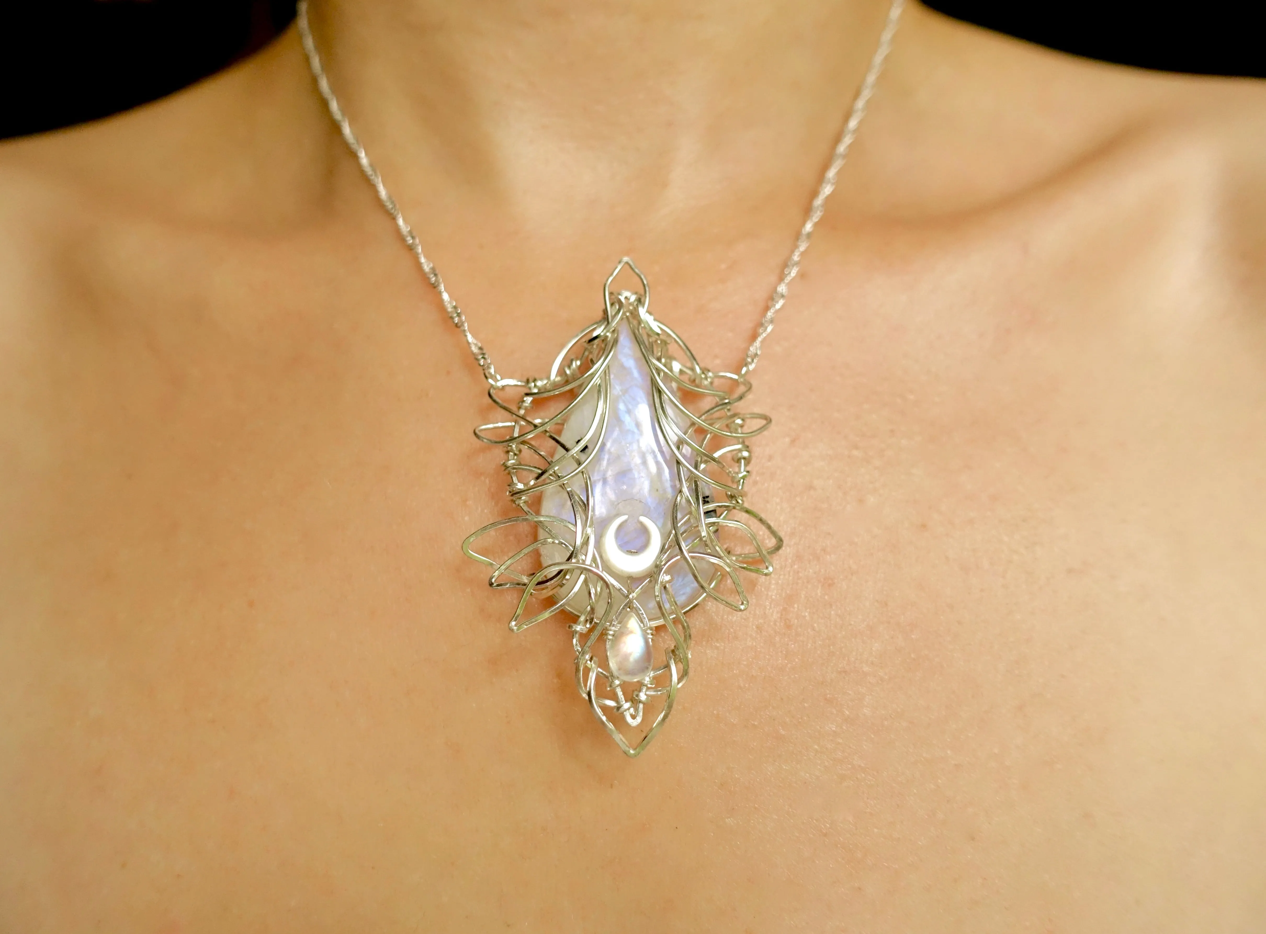 Moon Blossom with Moonstone in Silver
