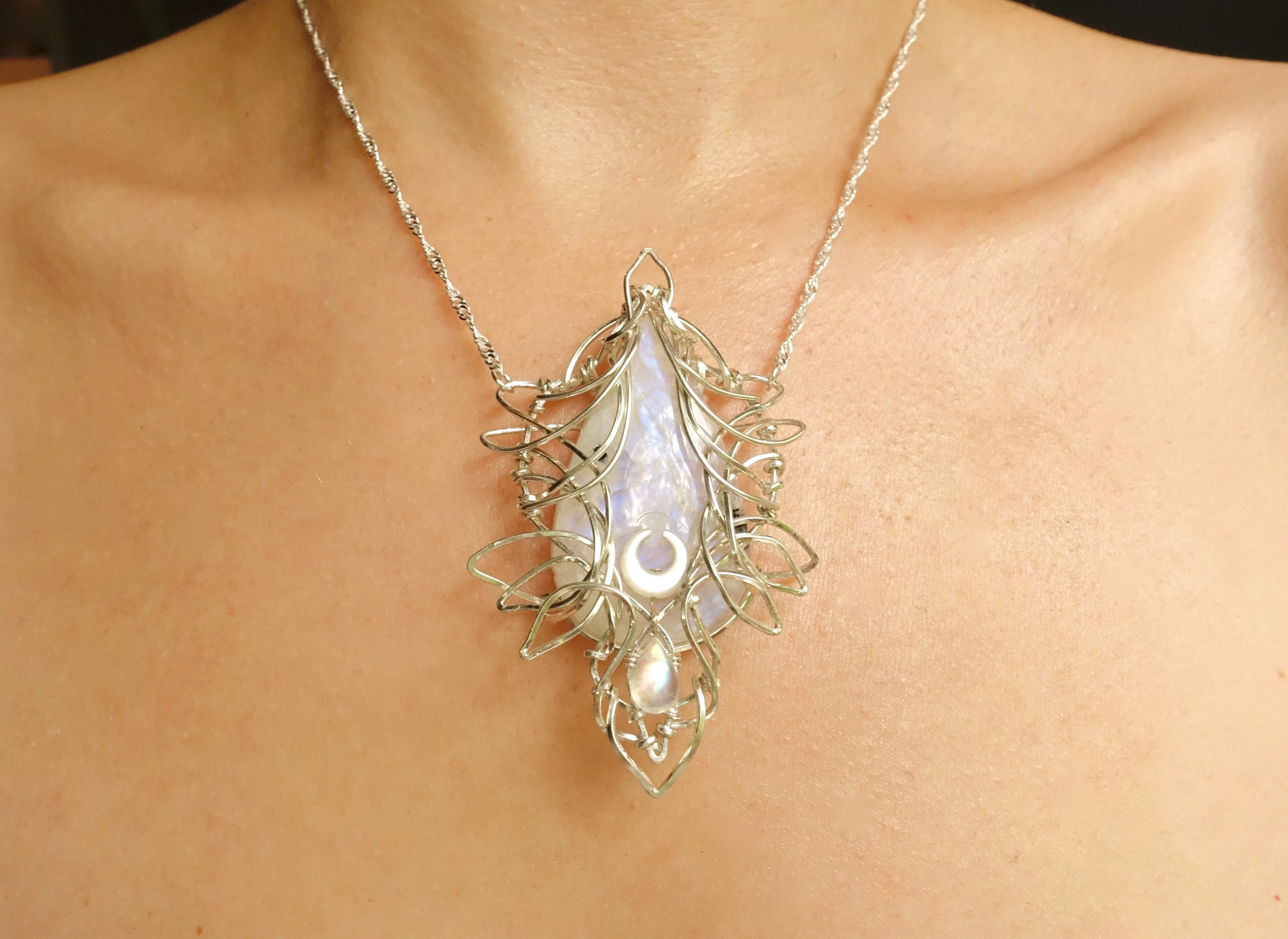 Moon Blossom with Moonstone in Silver