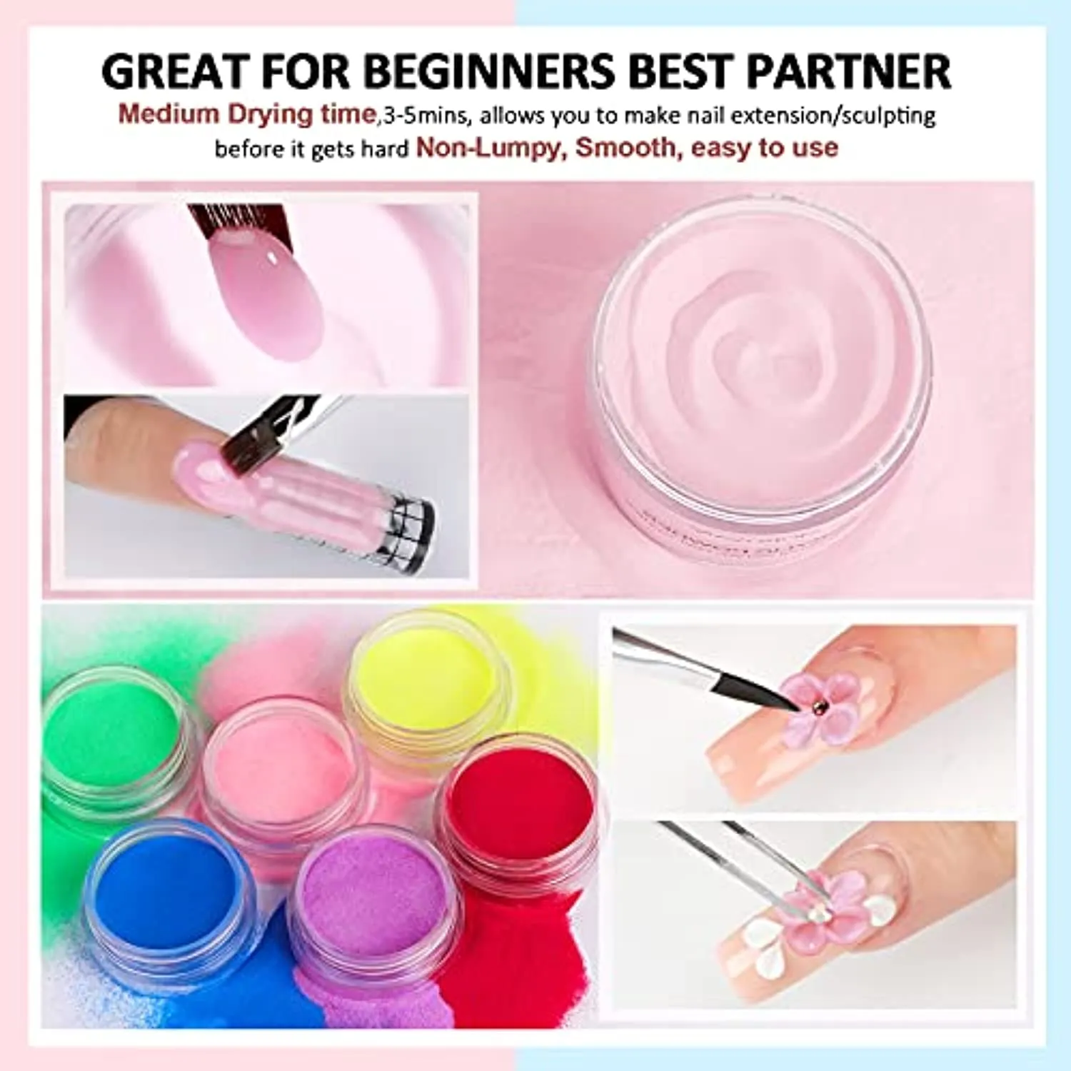 Morovan Acrylic Nail kit Acrylic Powder - 6 pcs Gel Nail Polish Kit with UV Light (6w) Glitter Liquid Monomer Nail Art Supplies for Acrylic Nails