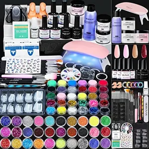 Morovan Acrylic Nail kit Acrylic Powder - 6 pcs Gel Nail Polish Kit with UV Light (6w) Glitter Liquid Monomer Nail Art Supplies for Acrylic Nails