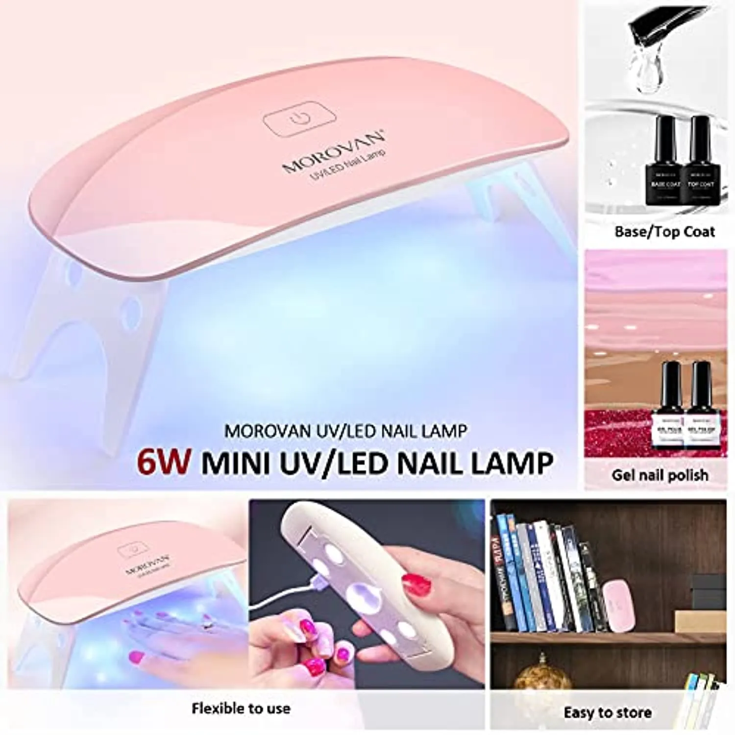 Morovan Acrylic Nail kit Acrylic Powder - 6 pcs Gel Nail Polish Kit with UV Light (6w) Glitter Liquid Monomer Nail Art Supplies for Acrylic Nails