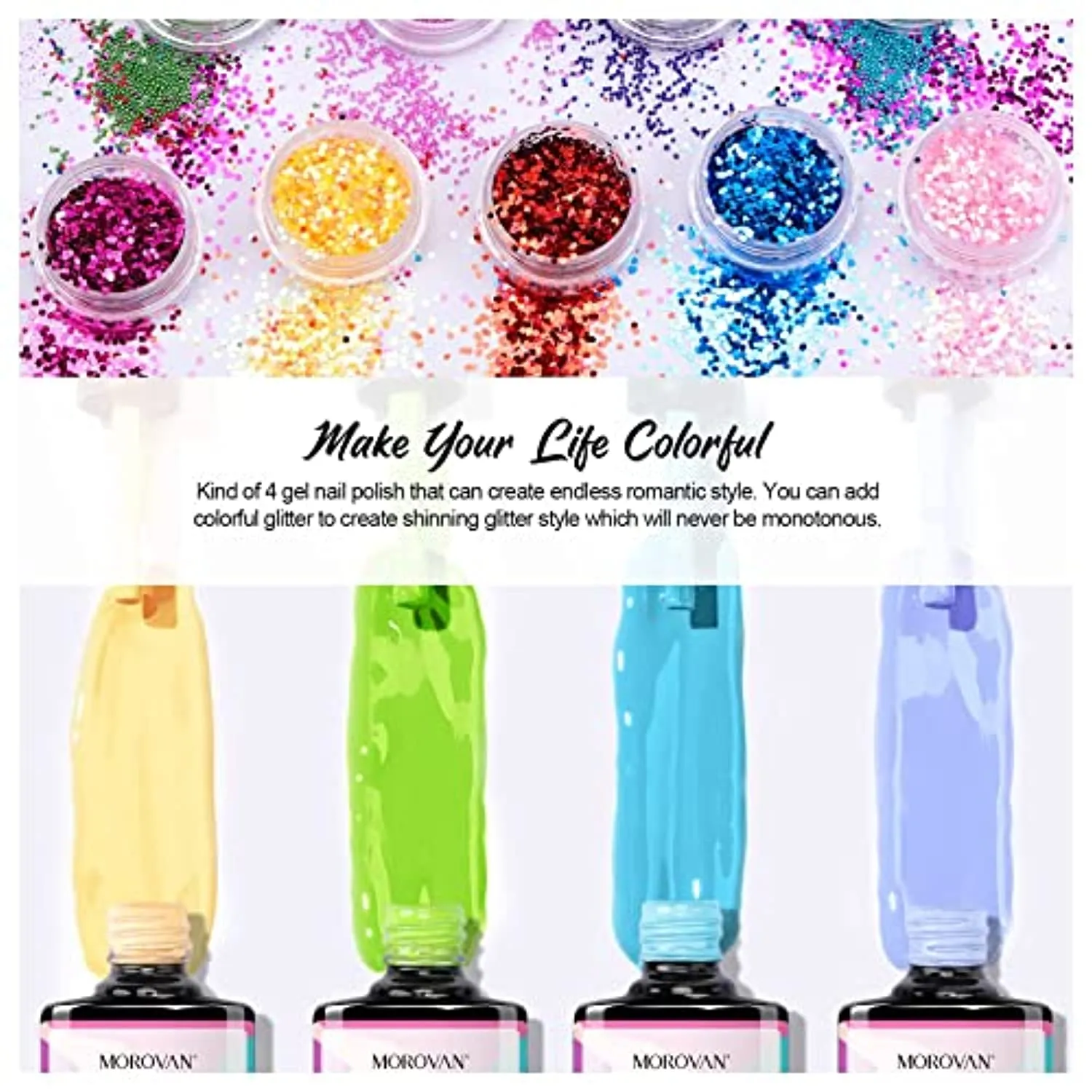 Morovan Acrylic Nail Kit with U V Light, Nail Kit Set Professional Acrylic with Everything Nail Supplies Glitter Acrylic Powder Monomer UV Gel Acrylic Nails Extension Nail Art Starter Kit