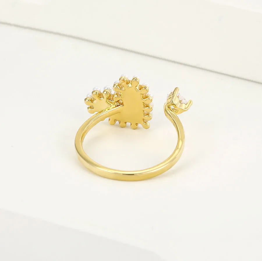 Mother Of Pearl & Cz Diamond 14k Gold Plated Heart Ring
