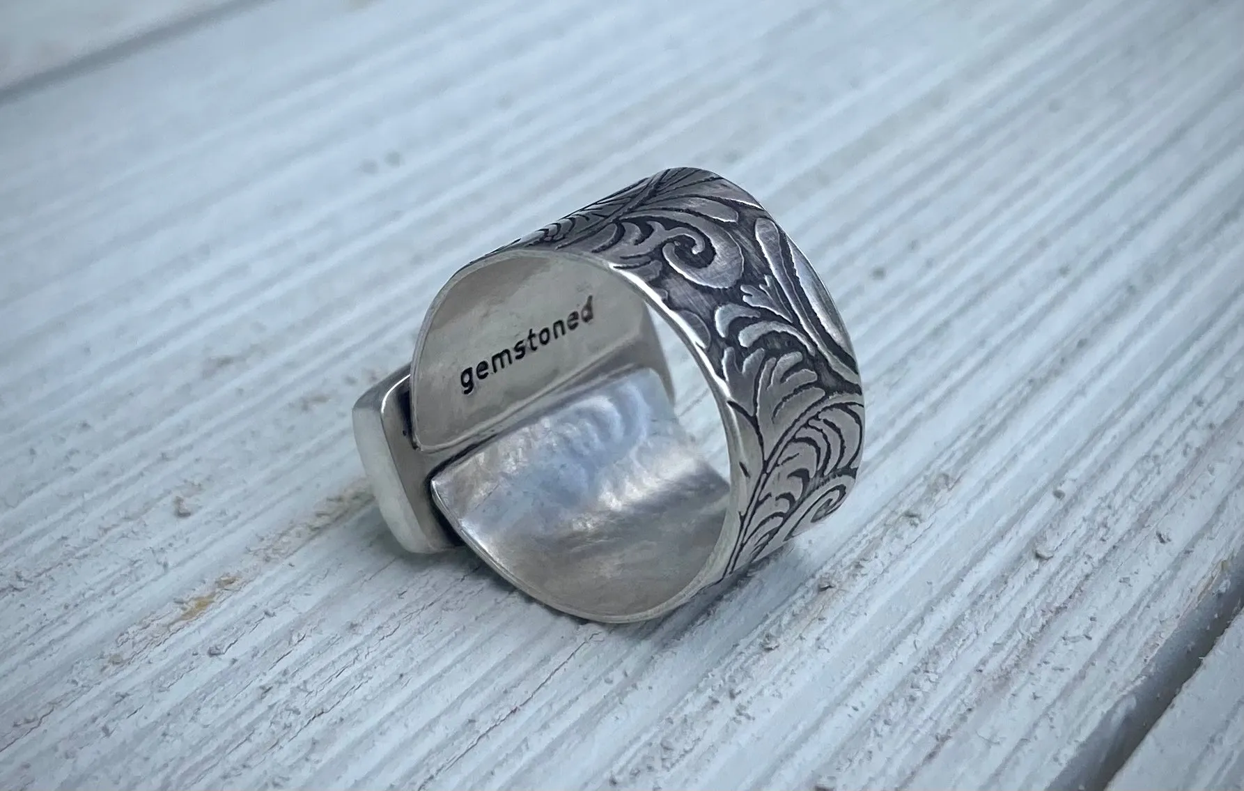 Mother of Pearl & Quartz Wide Band Ring
