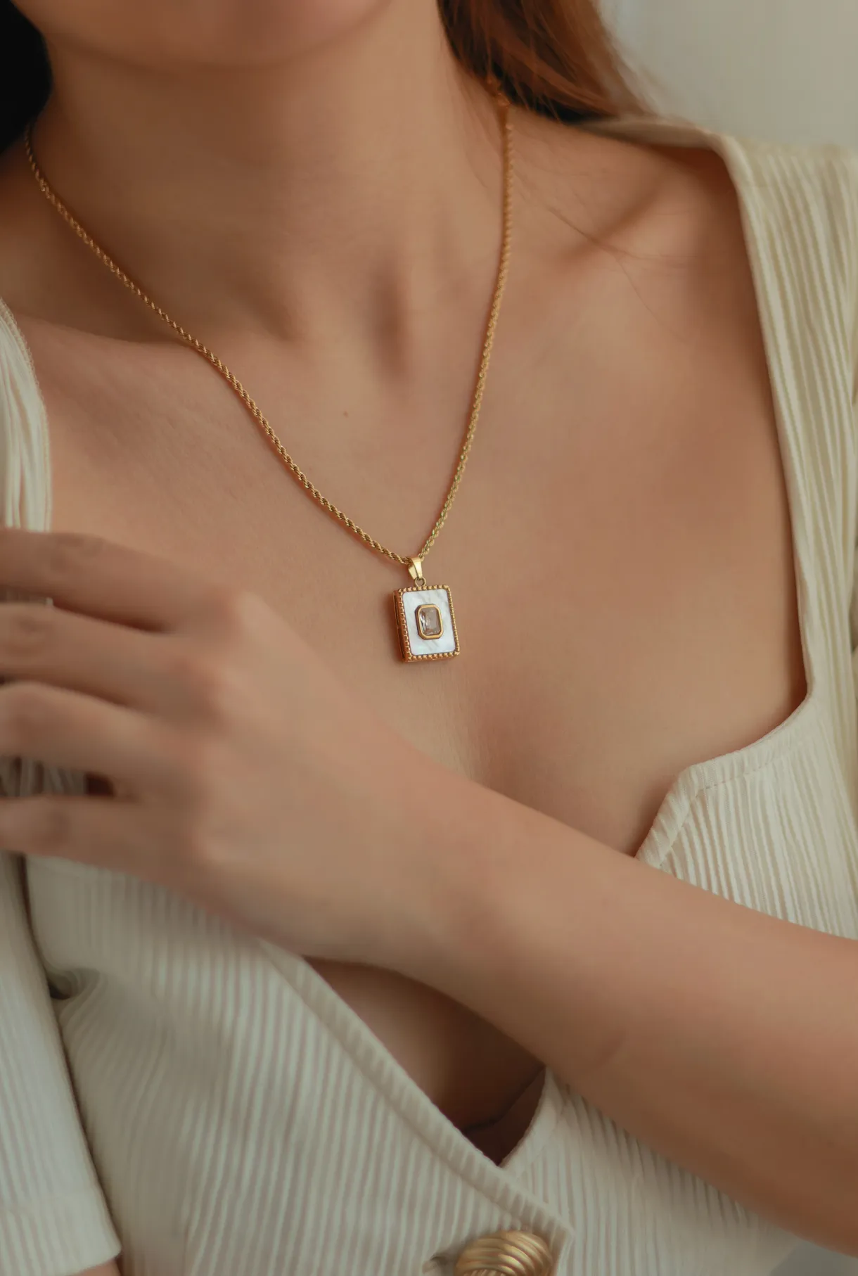 Mother of Pearl & Rhinestone Pendant