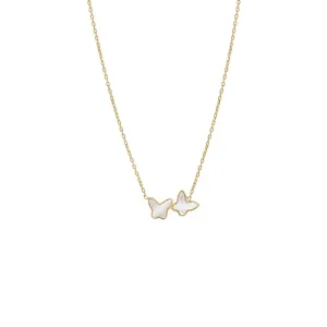 Mother Of Pearl Double Butterfly Necklace 14K