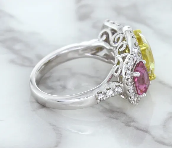 Multicolor Sapphire Ring with Diamond Halo in 18K White Gold