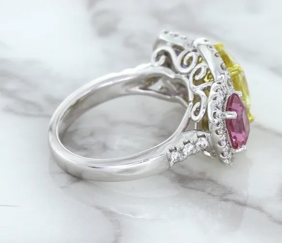 Multicolor Sapphire Ring with Diamond Halo in 18K White Gold