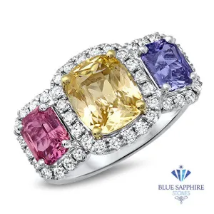 Multicolor Sapphire Ring with Diamond Halo in 18K White Gold