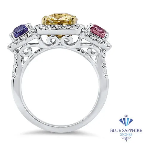 Multicolor Sapphire Ring with Diamond Halo in 18K White Gold