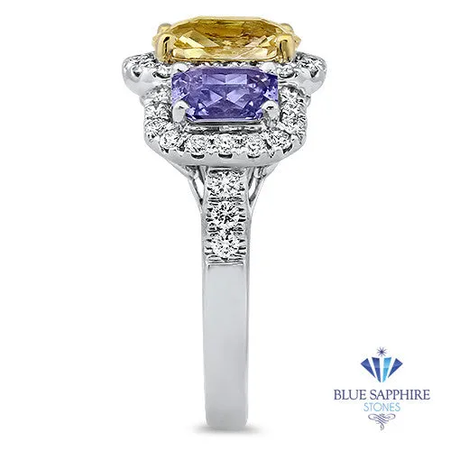Multicolor Sapphire Ring with Diamond Halo in 18K White Gold