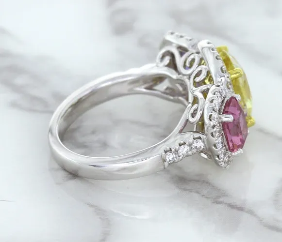 Multicolor Sapphire Ring with Diamond Halo in 18K White Gold