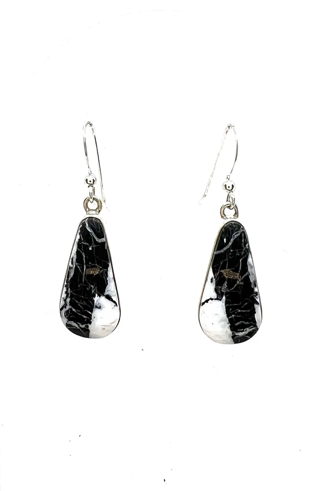 Navajo White Buffalo Turquoise Teardrop Earrings by Kathy Secatero