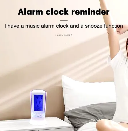 NEW 1Pcs White 510 Mini Small Alarm Clock Led Luminous Music Alarm Mute Lazy Electronic Clock with Temperature Alarm Clock