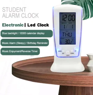 NEW 1Pcs White 510 Mini Small Alarm Clock Led Luminous Music Alarm Mute Lazy Electronic Clock with Temperature Alarm Clock