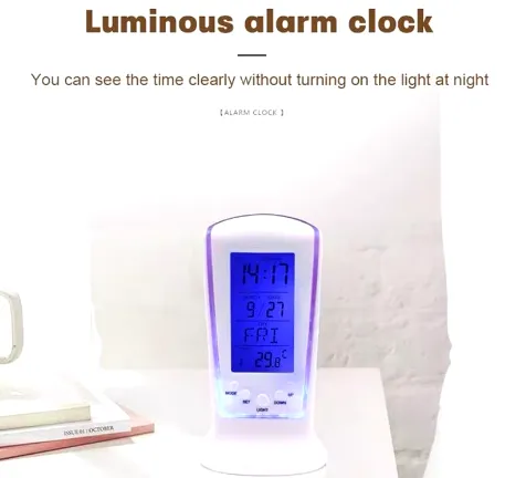 NEW 1Pcs White 510 Mini Small Alarm Clock Led Luminous Music Alarm Mute Lazy Electronic Clock with Temperature Alarm Clock