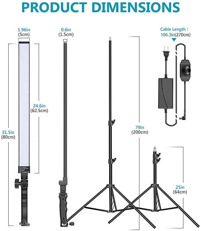 New Neewer 2 Packs Light Wand Handheld 60 LED Video Light Stick 5500K with Adjustable Brightness, 2-meter Light Stands Kit for Portrait, Product Photography, Video Light, Retails $147 w/tax!