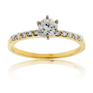 Old European Cut Round Diamond Accented Engagement Ring