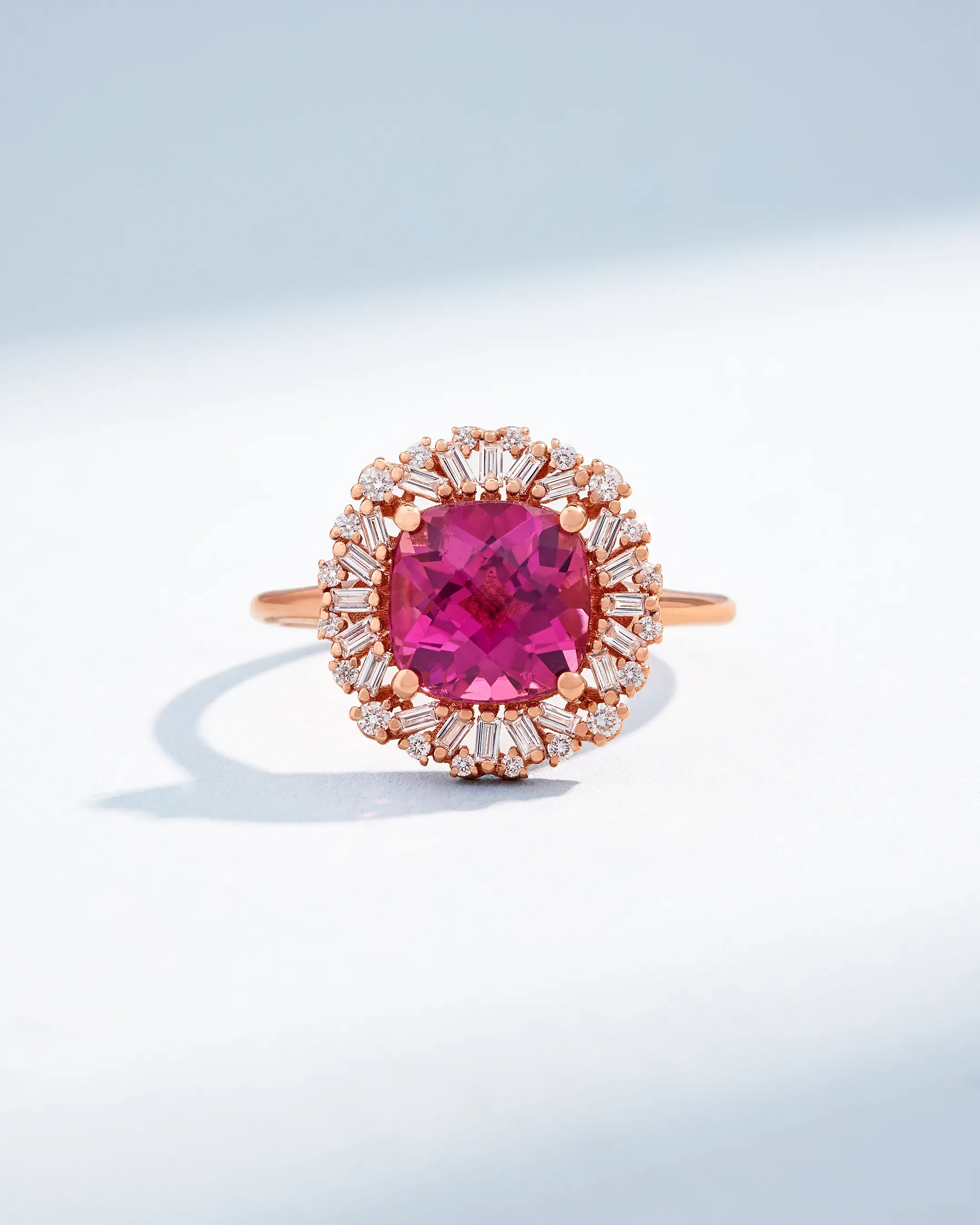 One of a Kind Cushion-Cut Dark Pink Sapphire Ring